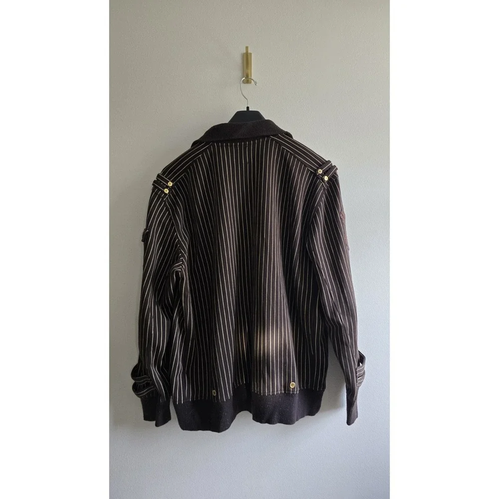 Parish Jacket Men 2XL Brown Pinstripe Military Utility Streetwear Y2K Zip Jacket